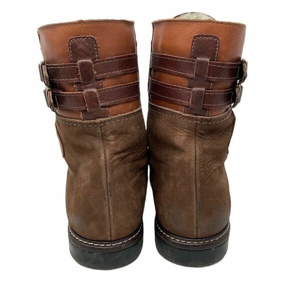 Eddie Bauer Mens Ankle Boots Brown Leather Shearling Lined Buckle Lace Up 10.5 M - Picture 5 of 10